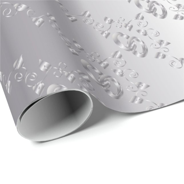 Papel De Regalo Bandas Bodas plateadas elegantes (Esquina del rollo)