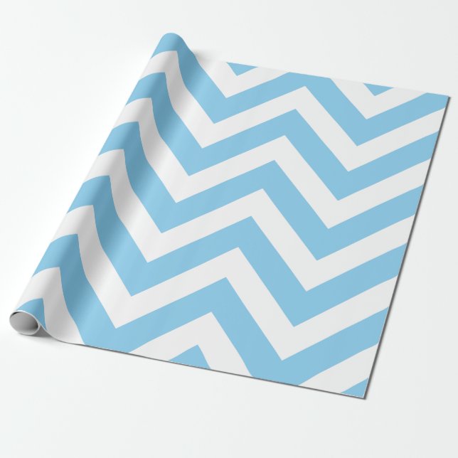 Papel De Regalo Bandas Chevron de tamaño grande, azul y blanco (Desenrollado)
