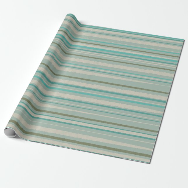 Papel De Regalo Bandas de acuarela Verde azuladas, azul celadino,  (Desenrollado)