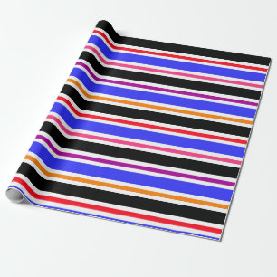 Papel De Regalo Bandas de colores multicolor azul negro