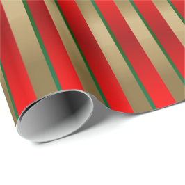 Papel De Regalo Bandas de Navidades Rojo, Verde y Oro