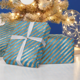 Papel De Regalo Bandas de oro azul turquesa