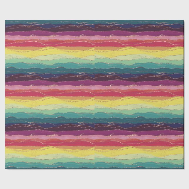 Papel De Regalo Bandas de oro del arco iris (Costura)