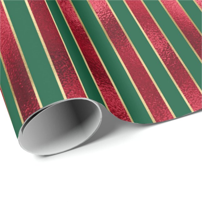 Papel De Regalo Bandas de oro verde rojo (Esquina del rollo)