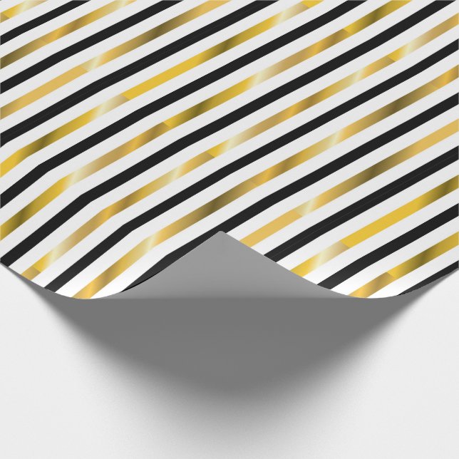 Papel De Regalo Bandas de oro y negro (Esquina)