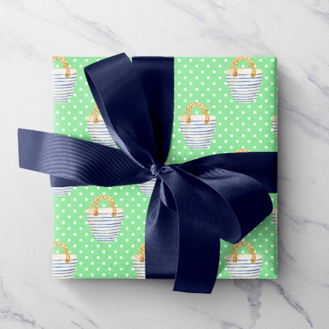 Papel De Regalo Bandas de playa de puntos de Polka verde acuático (Subido por el creador)