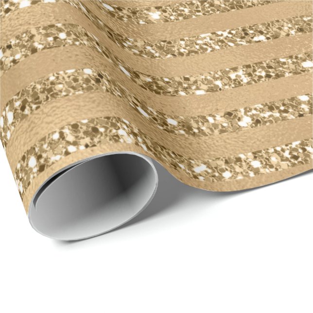Papel De Regalo Bandas de Purpurina de oro        (Esquina del rollo)