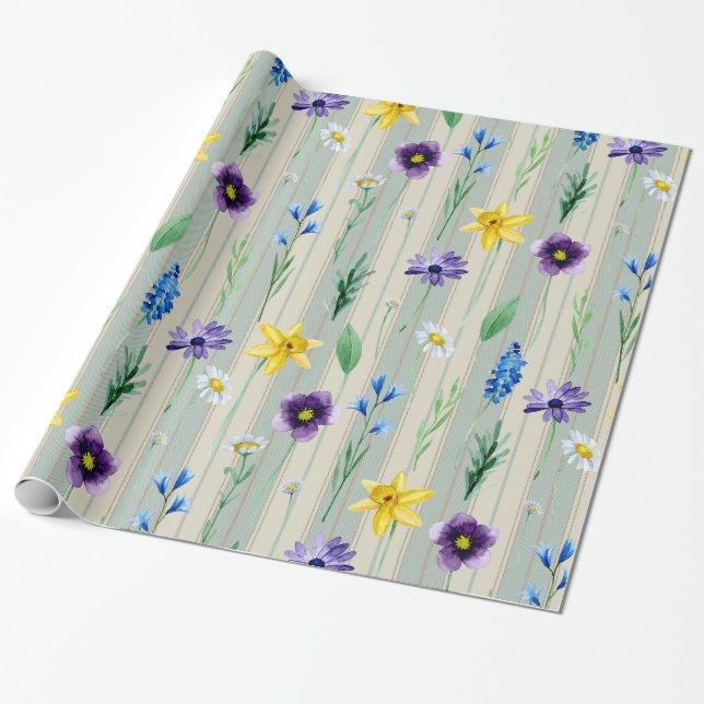 Papel De Regalo Bandas florales (Desenrollado)