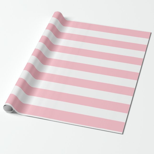 Papel De Regalo Bandas horizontales de gran tamaño rosa y blanco (Desenrollado)
