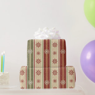 Papel De Regalo Bandas Navideñas con Copos de Nieve Rústicos Navid