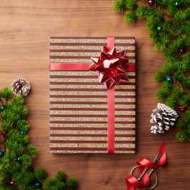 Papel De Regalo Bandas Purpurinas rojas de oro