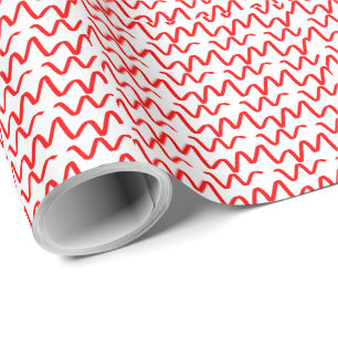 Papel De Regalo Bandas rojas onduladas despreocupadas sobre blanco