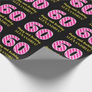 Papel De Regalo Bandas rosadas divertidas "60"; Feliz cumpleaños 