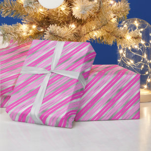 Papel De Regalo Bandas rosadas y plateadas calientes