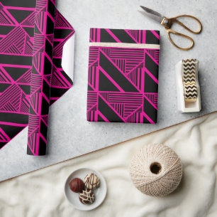 Papel De Regalo Bandas triangulares en magenta y negro