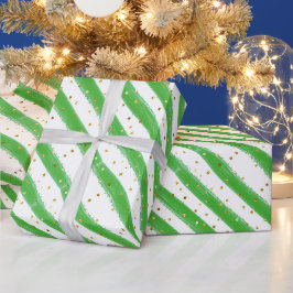 Papel De Regalo Bandas Verdes Y Fiesta De Niños Purpurinas De Oro