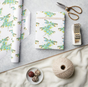Papel De Regalo bandeja de libélula verde azulada