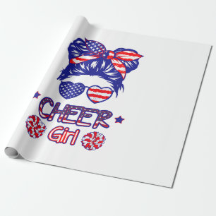 Papel De Regalo Bandera Americana Cheer Chica 4 de Julio Patriótic