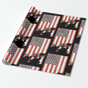 Papel De Regalo Bandera americana con la silueta de los soldados