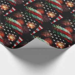 Papel De Regalo Bandera americana con los fuegos artificiales
