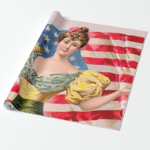 Papel De Regalo Bandera Americana Dama Libertad Independencia
