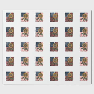 Papel De Regalo Bandera Americana de Girasol Vintage