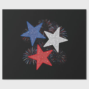 Papel De Regalo Bandera Americana Fuegos Artificiales Estrellas 4 