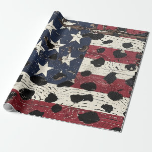 Papel De Regalo Bandera Americana Rústica Estampado de Leopardo (2