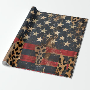 Papel De Regalo Bandera Americana Rústica Estampado de Leopardo (3