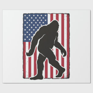 Papel De Regalo Bandera Americana Vintage Silueta de Bigfoot Vecto