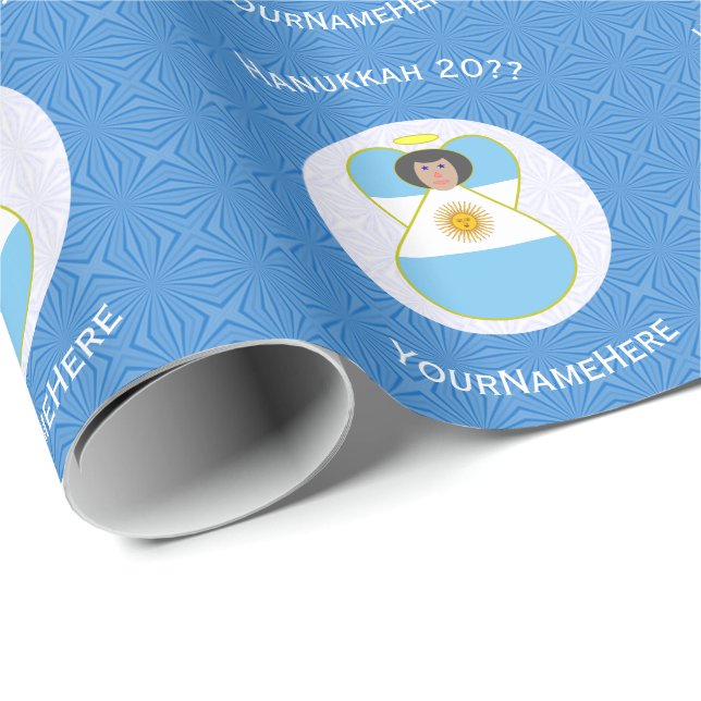 Papel De Regalo Bandera argentina Angel Hanukkah personalizada (Esquina del rollo)