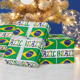 Papel De Regalo Bandera Brasileña con la palabra Brasil en mosaico