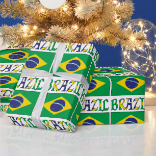 Papel De Regalo Bandera Brasileña con la palabra Brasil en mosaico