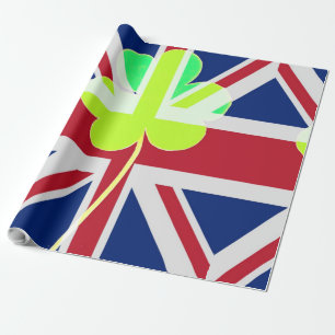Papel De Regalo Bandera británica irlandesa Shamrock Clover St. Pa