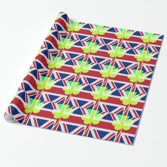 Papel De Regalo Bandera británica irlandesa Shamrock Clover St. Pa (Desenrollado)