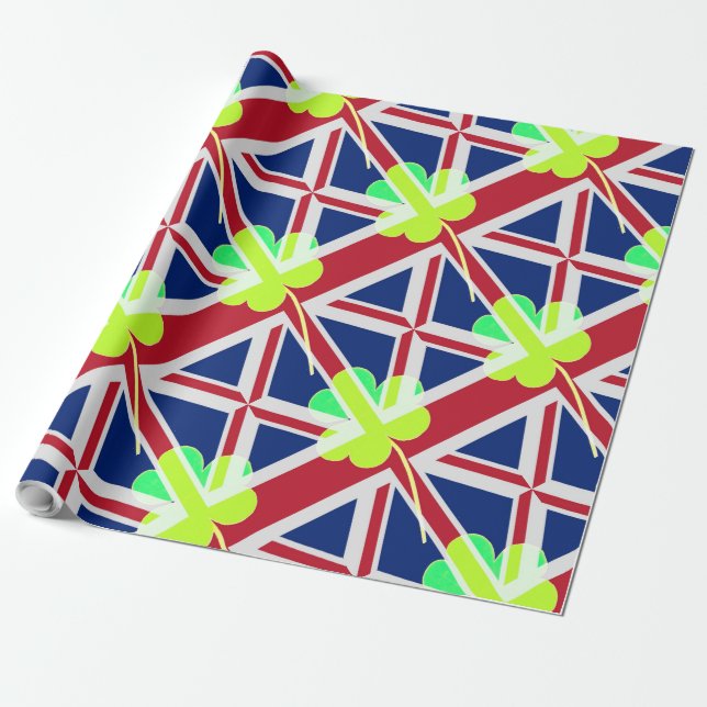 Papel De Regalo Bandera británica irlandesa Shamrock Clover St. Pa (Desenrollado)