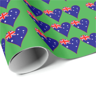 Papel De Regalo Bandera de Australia corazón funky fondo verde