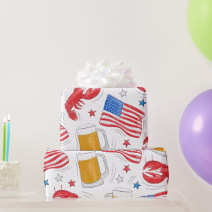 Papel De Regalo Bandera de cerveza de langosta patriótica estrella