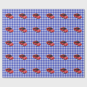 Papel De Regalo Bandera de Cuadros Azules Coche Rojo Cumpleaños