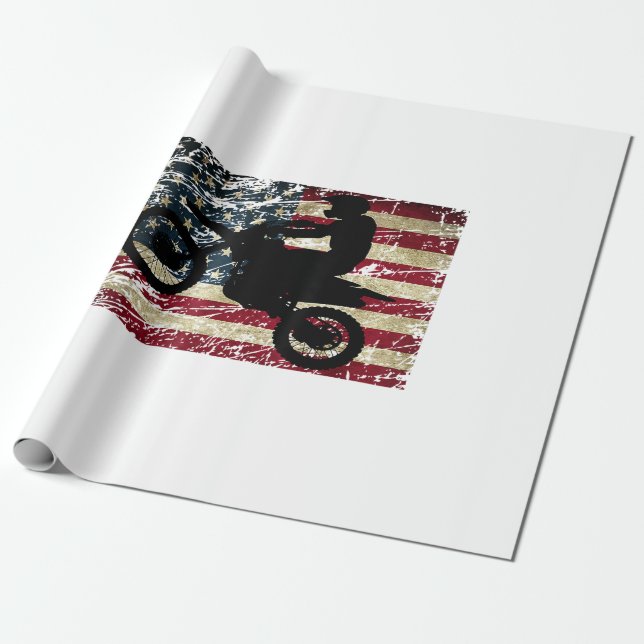 Papel De Regalo Bandera de Dirt Bike Estados Unidos Camiseta Motoc (Desenrollado)