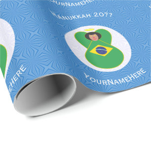 Papel De Regalo Bandera de Hanukkah del Ángel Brasileño Personaliz
