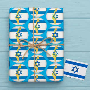 Papel De Regalo Bandera de Israel y mapa Emblema Estrella de David