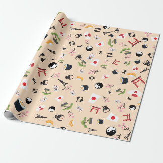 Papel De Regalo Bandera de Japón con iconos famosos