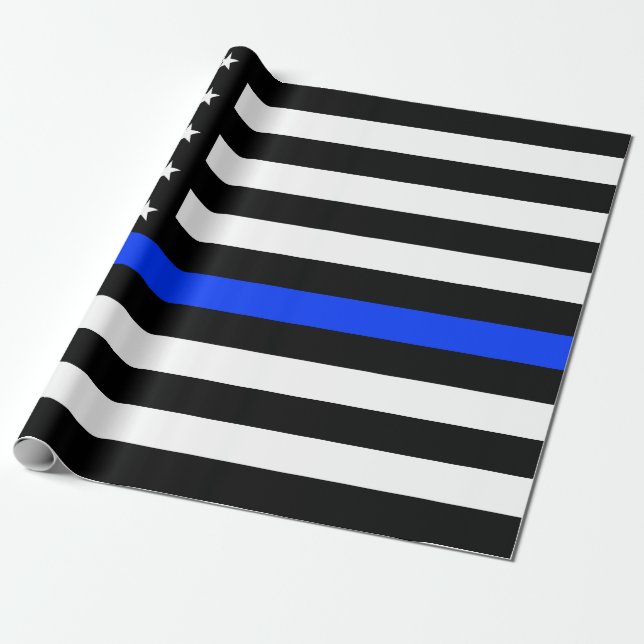 Papel De Regalo Bandera de la policía delgada de la línea azul (Desenrollado)
