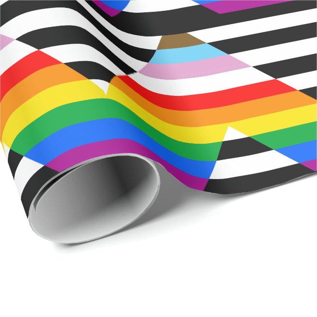 Papel De Regalo Bandera de orgullo aliada al progreso LGBTQ (Esquina del rollo)