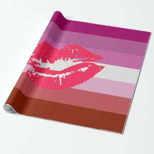 Papel De Regalo Bandera de Orgullo Lesbiana con Lápiz Labial