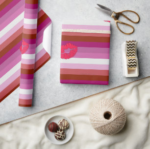 Papel De Regalo bandera de orgullo lésbico de labios rojos Slipper
