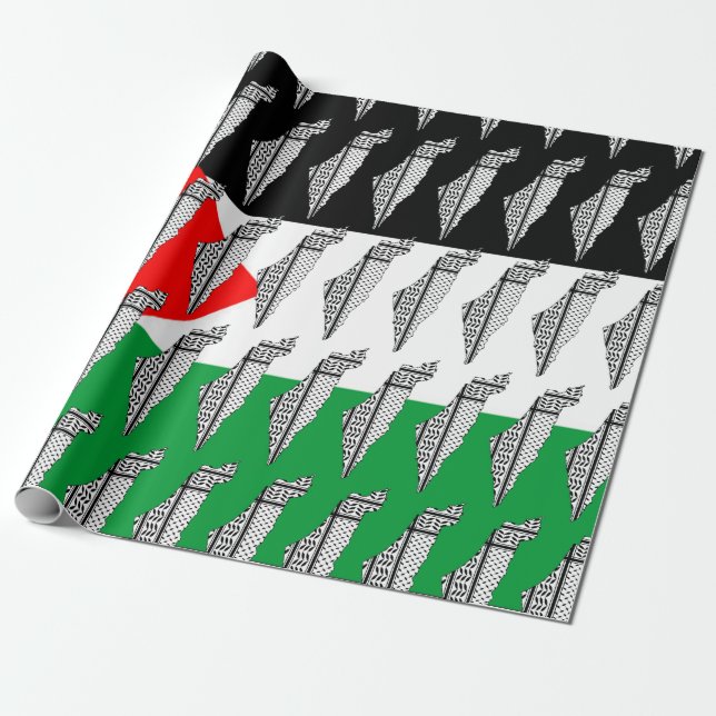 Papel De Regalo Bandera de Palestina y mapa con el modelo de Keffi (Desenrollado)