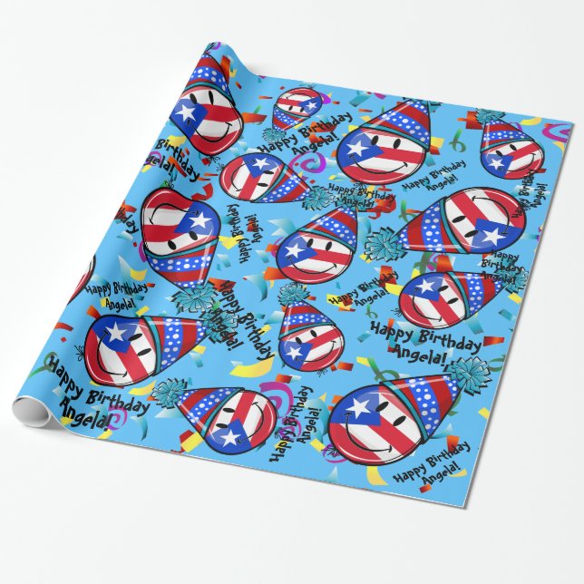 Papel De Regalo Bandera de Puerto Rico en un cumpleaños del gorra (Desenrollado)