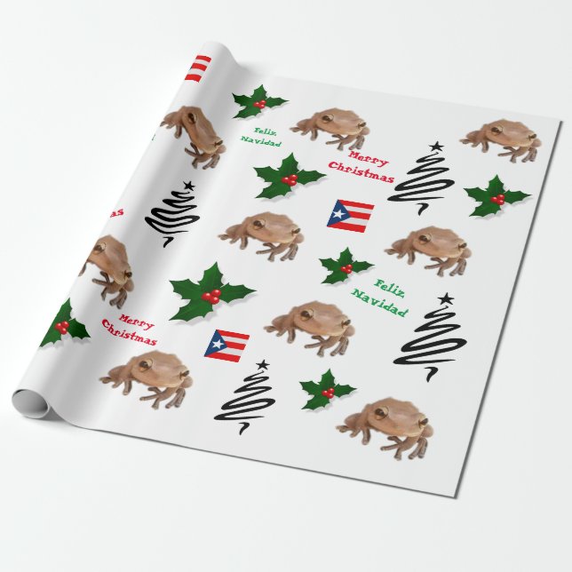 Papel De Regalo Bandera de Puerto Rico y coqui (Desenrollado)